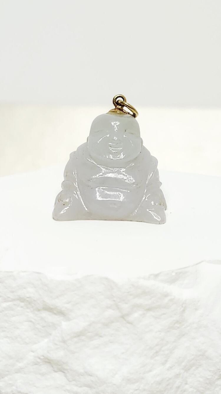 Icy Jadeite Jade Buddha Pendant In 14k Yellow Gold Bail - 1"